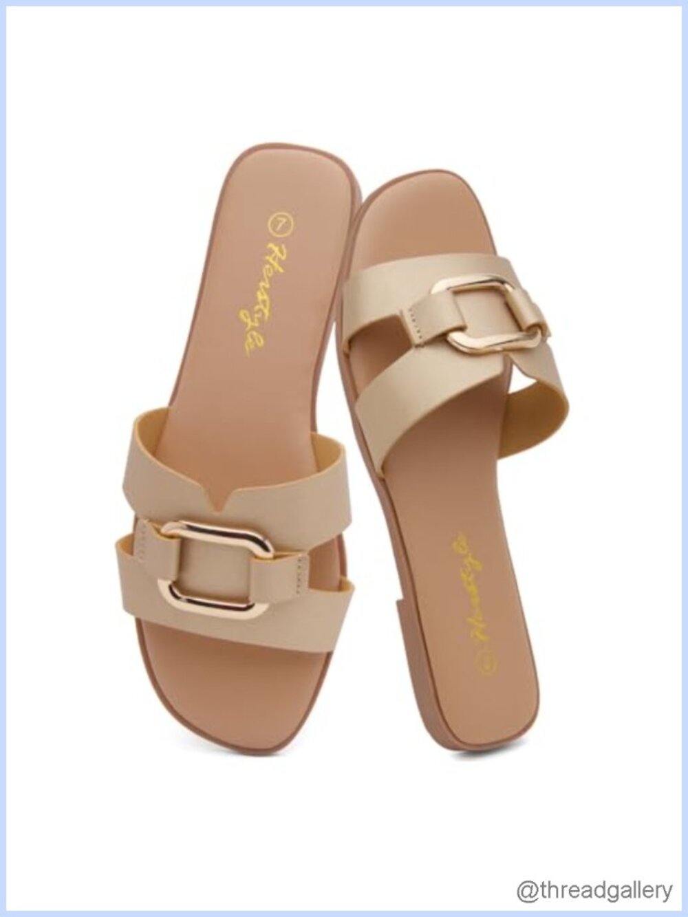 Women's Square Open Toe Flat Sandals Memory Foam Slip On Slides